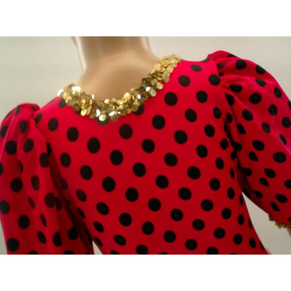 Dance Costume medium Child Red Gallery Jazz Tap Musical Polka Dots Sequin - Picture 7 of 9